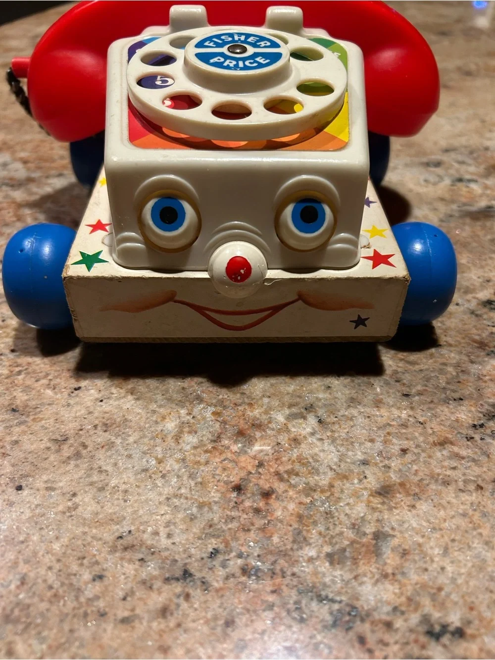 Fisher-Price #747 Wooden Rotary Chatter Pull-Along Phone Toy Vintage Eyes Move!